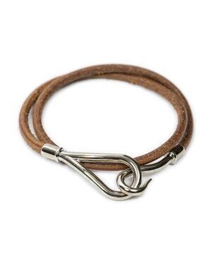 Hermes Jumbo Hook Double Tour Bracelet Brown Calfskin Leather